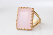 Rose Quartz Ring, Rectangular Light Pink Gemstone Ring, Gold Filled Women Ring, Real Stones rings, Wedding Large Stone ring, Gift For Her
