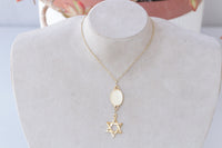 Gold White Star Of David Necklace, Enamel Necklace, Passover Unique Gift, Jewish Jewelry, Hanukkah Earrings, Bridal Necklace Earrings Set