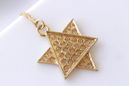 Star of David Necklace, Gold Plated Pendant, Passover Gift, Filigree Necklace, Jewish Jewelry, Wedding Necklace, Large Magen David Necklace