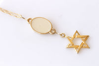 Gold White Star Of David Necklace, Enamel Necklace, Passover Unique Gift, Jewish Jewelry, Hanukkah Earrings, Bridal Necklace Earrings Set