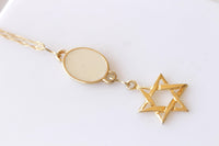 Gold White Star Of David Necklace, Enamel Necklace, Passover Unique Gift, Jewish Jewelry, Hanukkah Earrings, Bridal Necklace Earrings Set