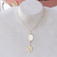 Gold White Star Of David Necklace, Enamel Necklace, Passover Unique Gift, Jewish Jewelry, Hanukkah Earrings, Bridal Necklace Earrings Set