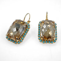 Champagne Earrings, Rectangle Drop Earrings, Rebeka Crystal Earrings, Jewelry Gift for Her Crystal Earrings, Turquoise Champagne Earrings
