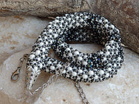 Beaded Rebeka necklace. Black and white necklace. bead work jewelry.Whith pearl necklace. Evening necklace. Cocktail necklace. Wife