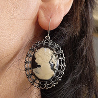 Victorian Toggle Cameo Earrings. Antique cameo Earrings. Vintage style earrings. Antique style earrings. Cameo necklace.Wedding Jewelry sets