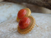 Mineral natural gemstone jewelry.Gold and  red coral stud earrings.Vintage style jewelry. Jewelry set for women. Rose coral natural earrings