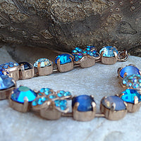 Bridal bracelet, Blue bracelet, Bridesmaid gift, Tennis bracelet, Turquoise tennis bracelet,Blue jewelry. Rose gold bracelet bangle