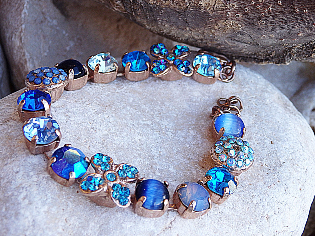 Bridal bracelet, Blue bracelet, Bridesmaid gift, Tennis bracelet, Turquoise tennis bracelet,Blue jewelry. Rose gold bracelet bangle