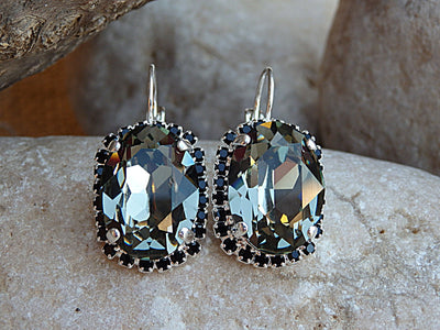 Smokey grey black diamond drop earrings, Evening crystal earrings, Silver Crystal earrings, Gray drop earrings, Gray Leverback earrings Gift