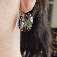 Smokey grey black diamond drop earrings, Evening crystal earrings, Silver Crystal earrings, Gray drop earrings, Gray Leverback earrings Gift