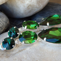 Chandelier earrings, Green bridal earrings, Green emerald bridesmaid earrings, Teardrop dangle earrings, Silver or gold Long Wedding earring