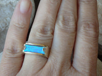 Blue Opal Band Ring, Gold filled Opal Ring, Blue Rectangle Gemstone Ring, Opal Ring, Women&#39;s Signet Ring, Gold Opal Band Ring. Modern ring