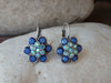 Blue Flower Drop Earrings. Navy Blue  Earrings. Blue Gold Crystal Earrings. Bridesmaids gift. Gold or Silver Flower Earrings, Gift For Woman