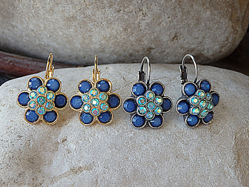 Blue Flower Drop Earrings Rebekajewelry