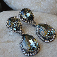 Smokey Grey black diamond  crystal drop earrings, Teardrop earrings, Oxidized Silver earrings,Bridesmaid Stud drop earrings.