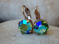 Green Blue Rhinestone AB  Earrings. Green Drop Earrings. Rose Gold Green Earrings. Halo Crystal Women Earrings. Small Gold Earrings