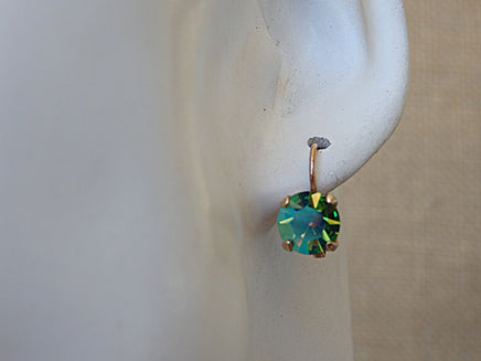Green Blue Rhinestone AB  Earrings. Green Drop Earrings. Rose Gold Green Earrings. Halo Crystal Women Earrings. Small Gold Earrings