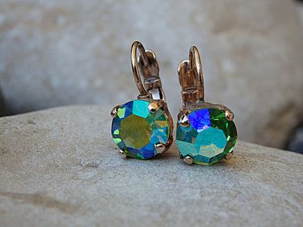 Green Blue Rhinestone AB  Earrings. Green Drop Earrings. Rose Gold Green Earrings. Halo Crystal Women Earrings. Small Gold Earrings