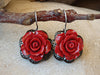 Coral earrings. Vintage red earrings. Antique earrings. Rose romantic earrings. Red flower earrings. Blooming drop earrings. Rose earrings