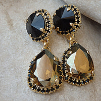 Black Evening Chandelier Earrings, Bronze Black  Earrings, Black Teardrop Mother Of Groom Earrings, Cocktail Black Stud Drops
