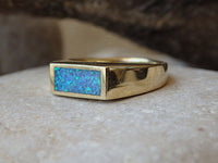 Rectangle Opal Ring, Gold Fire Opal Signet Ring, Blue Opal Signet Ring, Blue Gemstone Ring, Opal Goldfilled Ring, Men Women Gold Signet Ring