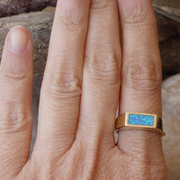 Rectangle Opal Ring, Gold Fire Opal Signet Ring, Blue Opal Signet Ring, Blue Gemstone Ring, Opal Goldfilled Ring, Men Women Gold Signet Ring