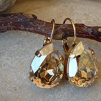 Champagne Earrings, Rose Gold Rebeka Teardrop Earrings, Bridal Minimalist Earrings, Golden Shadow Earrings, Bridesmaid Earrings  Necklace