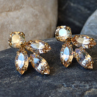 Wedding Crystal Champagne Earrings, Champagne Stud Earrings, Bridal Champagne Earrings, Petite  Cluster Earrings, Post Earrings