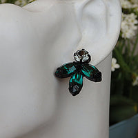 Cluster earrings. Emerald crystal Rebeka earrings. Green gray earrings. Cocktail stud earrings. Women jewelry gift. Estate earrings .