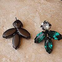 Cluster earrings. Emerald crystal Rebeka earrings. Green gray earrings. Cocktail stud earrings. Women jewelry gift. Estate earrings .