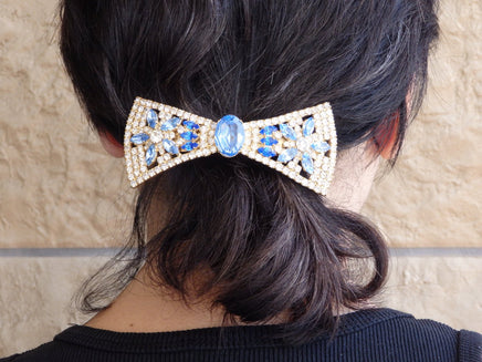 Bow Hair Barrette, Crystal Rhinestone Barrette, White Opal Tie Hair Clip, Bridal Hair Accessory, Rebeka Hair Slide, French hair barrette