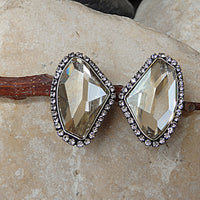 Asymmetric clip on earrings. Silver clip earrings. Silver Rebeka earrings. Non pierced earrings. Bride earrings. Crystal clip on earrings