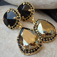Black Evening Chandelier Earrings, Bronze Black  Earrings, Black Teardrop Mother Of Groom Earrings, Cocktail Black Stud Drops