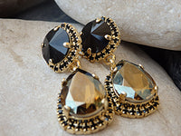 Black Evening Chandelier Earrings, Bronze Black  Earrings, Black Teardrop Mother Of Groom Earrings, Cocktail Black Stud Drops