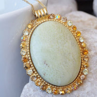 Jasper Pendant Necklace. Statement Gemstone Necklace. Mineral Gemstone And Rebeka Necklace. Yellow Stone Necklace. Big Gold Pendant.
