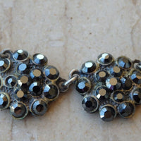 Jet Silver Necklace. Shiny Crystal Chokers Necklace For Bridal Women. Jet Gray Hematite Rebeka Flowers Necklace.grey Black Estate Jewelry