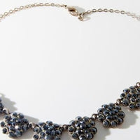 Jet Silver Necklace. Shiny Crystal Chokers Necklace For Bridal Women. Jet Gray Hematite Rebeka Flowers Necklace.grey Black Estate Jewelry