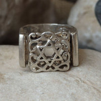 Jewish Star Signet Ring. Sterling Silver Star Of David Ring. Wide Magen David Ring. Silver Star Of David Signet Ring. Filigree Jewish Ring