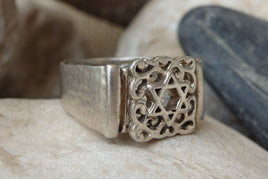 Jewish Star Signet Ring. Sterling Silver Star Of David Ring. Wide Magen David Ring. Silver Star Of David Signet Ring. Filigree Jewish Ring