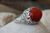 Ladies Jewelry. Coral Natural Silver Sterling 925 Ring. Red Coral Ring. Filigree Crown Silver Ring. Red Stone Ring. Etnhic Boho Coral Ring.