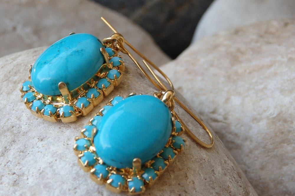Sterling Silver Stamp Decorated Turquoise Earrings Navajo - Yourgreatfinds