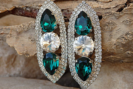 Large Silver Emerald Earrings