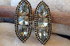 Large Stud Rebeka Earrings.smokey Gray Black Diamond Rebeka Shiny Stud Earrings