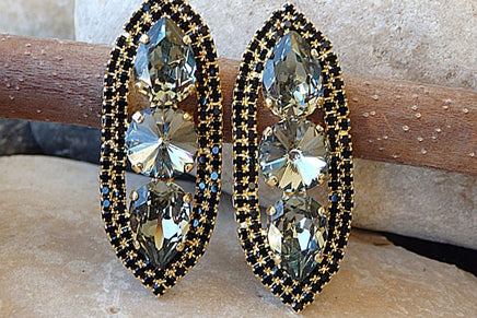 Large Stud Rebeka Earrings.smokey Gray Black Diamond Rebeka Shiny Stud Earrings