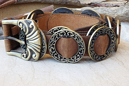 Leather Belt. Brown Leather Belt. Buckle Leather Belt For Women Leather Belt. Circle Metal Ornamented Belt. Womens Leather Belt. Boho Belt