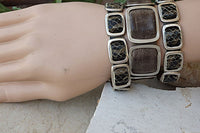 Leather Bracelet. Bohemian Jewelry. Rocker Brown Bracelet. Boho Cuff Bracelet. Chunky Leather Cuff. Native American Cuff. Metal And Leather