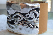 Leather Bracelet. Brown Cuff Leather Bracelet. Chunky Cuff Men Leather Bracelet. Women Leather Beacelet. Silver And Leather Unique Jewelry.