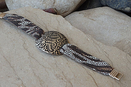 Leather Bracelet. Link Leather Bracelet. Mens Leather Bracelet. Texture Ornament Silver Brown Bracelet . Women Tiger Leather Bracelet.