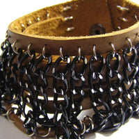 Leather Bracelet . Warped Black And Brown Bracelet. Layered Bracelet. Boho Cuff Bracelet. Chunky Leather Cuff. Chain Leather Bracelet Cuff.