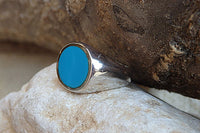 Light Blue Rounded Signet Ring. 925 Sterling Silver Signet Ring. Round Enamel Ring. Enamel Jewelry. Womens Mens Signet Ring. Unisex Ring